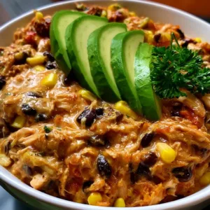 Delicious and easy Fiesta Chicken cooked in a crock pot.