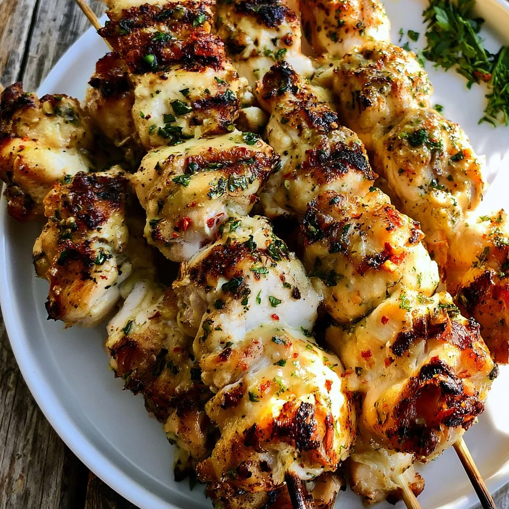 Easy Garlic Parmesan Chicken Kebabs grilled to perfection