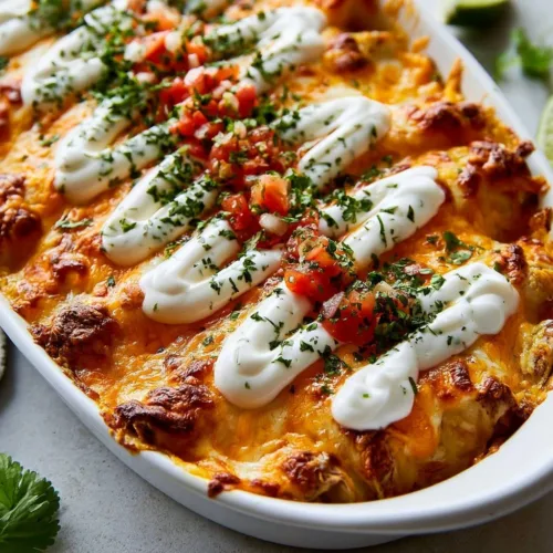 Delicious easy rotisserie chicken enchiladas topped with cheese and salsa