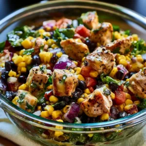 Bowl of Easy Zesty Southwest Chicken Salad with vibrant ingredients.