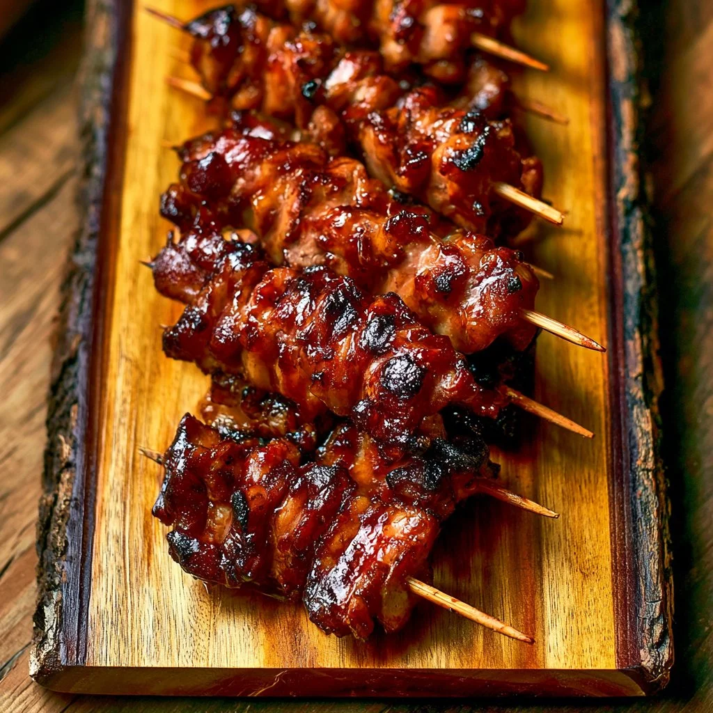 Genius grilled Thai chicken skewers ready to serve with dipping sauce