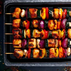 Grilled chicken skewers marinated with spices on a barbecue grill.