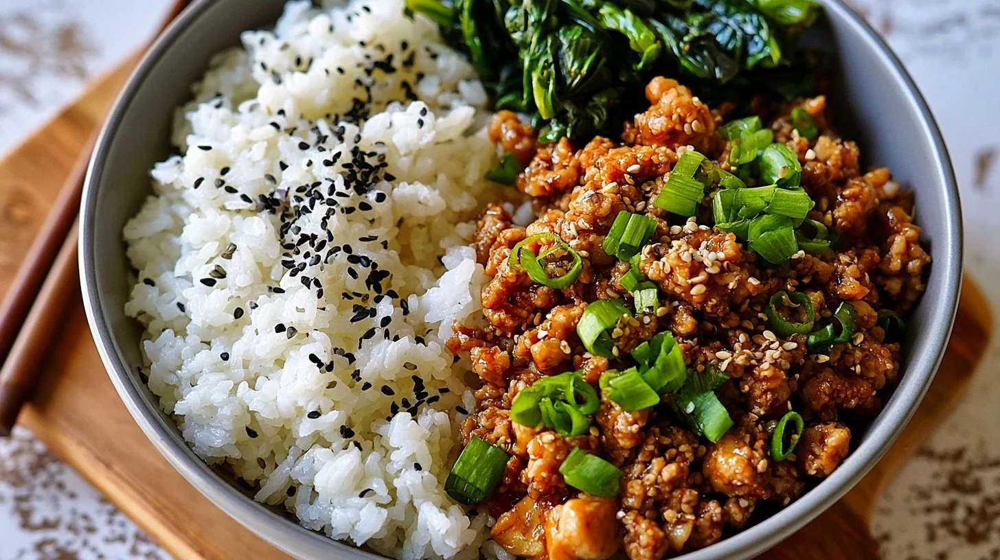 Healthy Asian Ground Chicken Rice Bowl