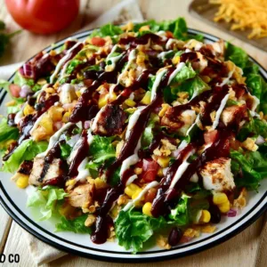 Healthy BBQ chicken chopped salad with fresh vegetables and grilled chicken