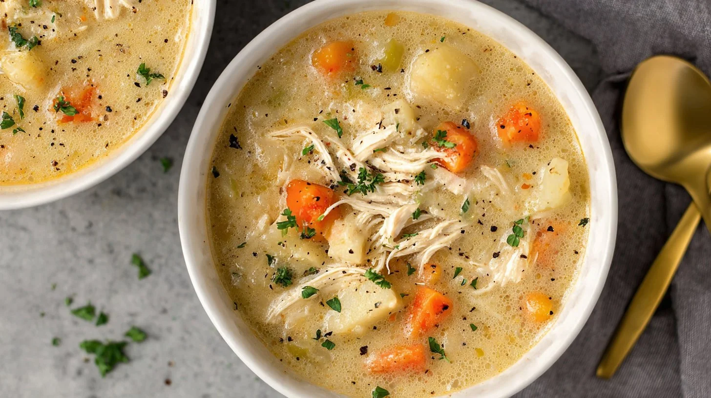 Healthy High Protein Chicken Pot Pie Soup (Gluten Free & Creamy)