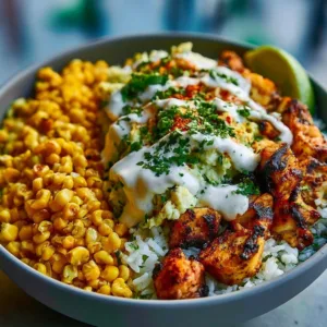 High protein chicken bowl with colorful veggies and grains