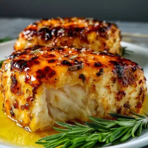 Juicy baked chicken breast served with herbs and spices.