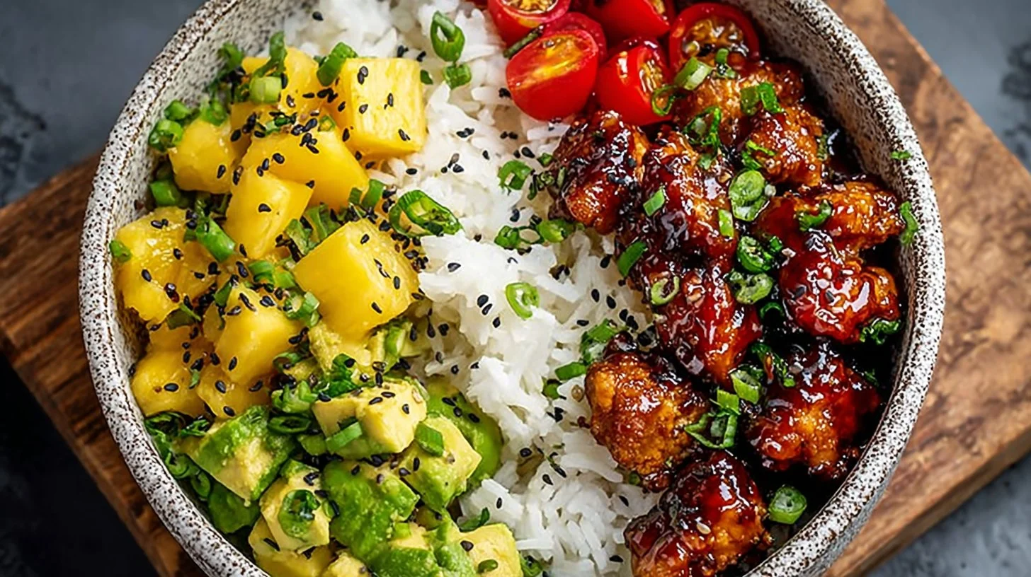 Sticky Hawaiian Chicken Bowl with Pineapple & Rice