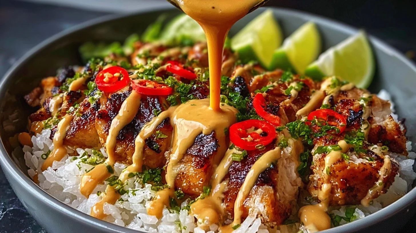 Sweet Chili Chicken Bowl with Coconut Lime Drizzle