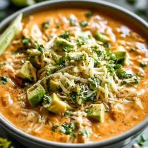 Bowls of high protein white chicken chili with toppings.