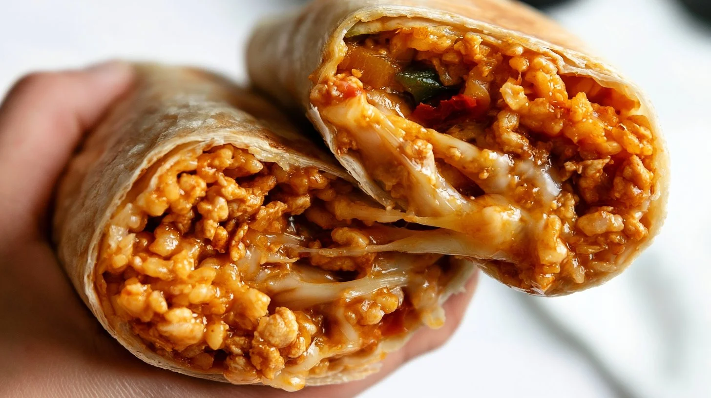 Cheesy Ground Chicken and Rice Burritos