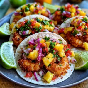 Delicious Crispy Coconut Shrimp Tacos with tropical toppings and garnishes
