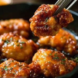 Delicious Crispy Honey Garlic Chicken served with vegetables
