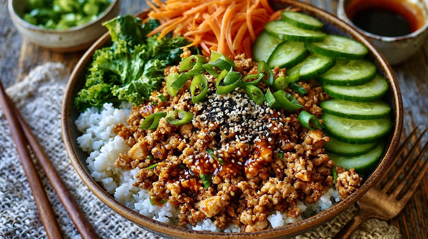 Easy Ground Chicken Bowl with Sesame Sauce