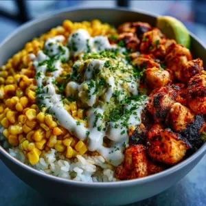 Delicious high protein chicken bowl with fresh vegetables and grains