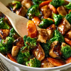 Delicious honey garlic chicken with broccoli served on a plate