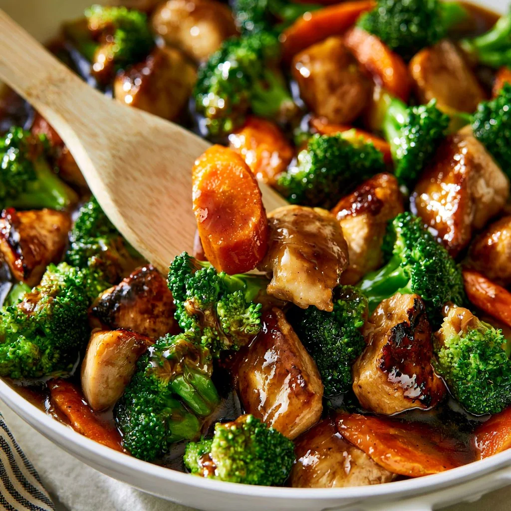 Delicious honey garlic chicken with broccoli served on a plate
