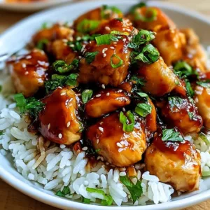 Delicious honey garlic chicken served with rice and vegetables