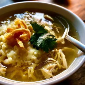 Bowl of easy white chicken chili topped with cilantro and lime