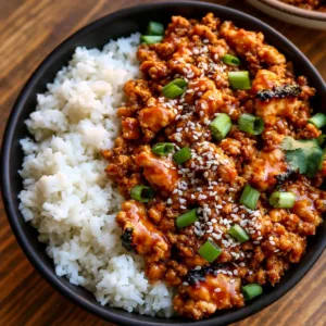 Firecracker Ground Chicken Bowl with vegetables in a bowl