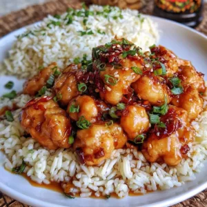 Honey Garlic Chicken Bites served over rice in a bowl