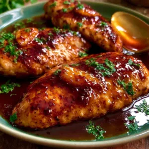 Honey Garlic Chicken Breast served with a side of vegetables