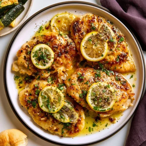 Lemon chicken with lemon butter sauce served on a plate