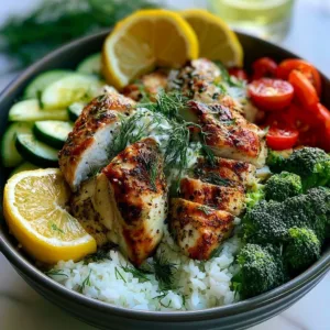 Lemon Dill Chicken Bowl with fresh herbs and vegetables