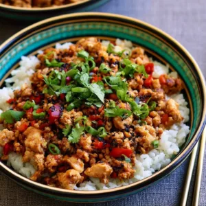 Low Carb Firecracker Ground Chicken served on a plate with vegetables