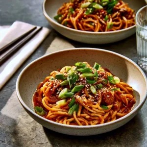Slow Cooker Honey Garlic Chicken Noodles with fresh vegetables
