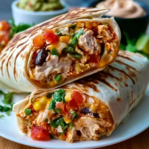 Crispy Southwest Chicken Wrap filled with chicken, veggies, and zesty sauce