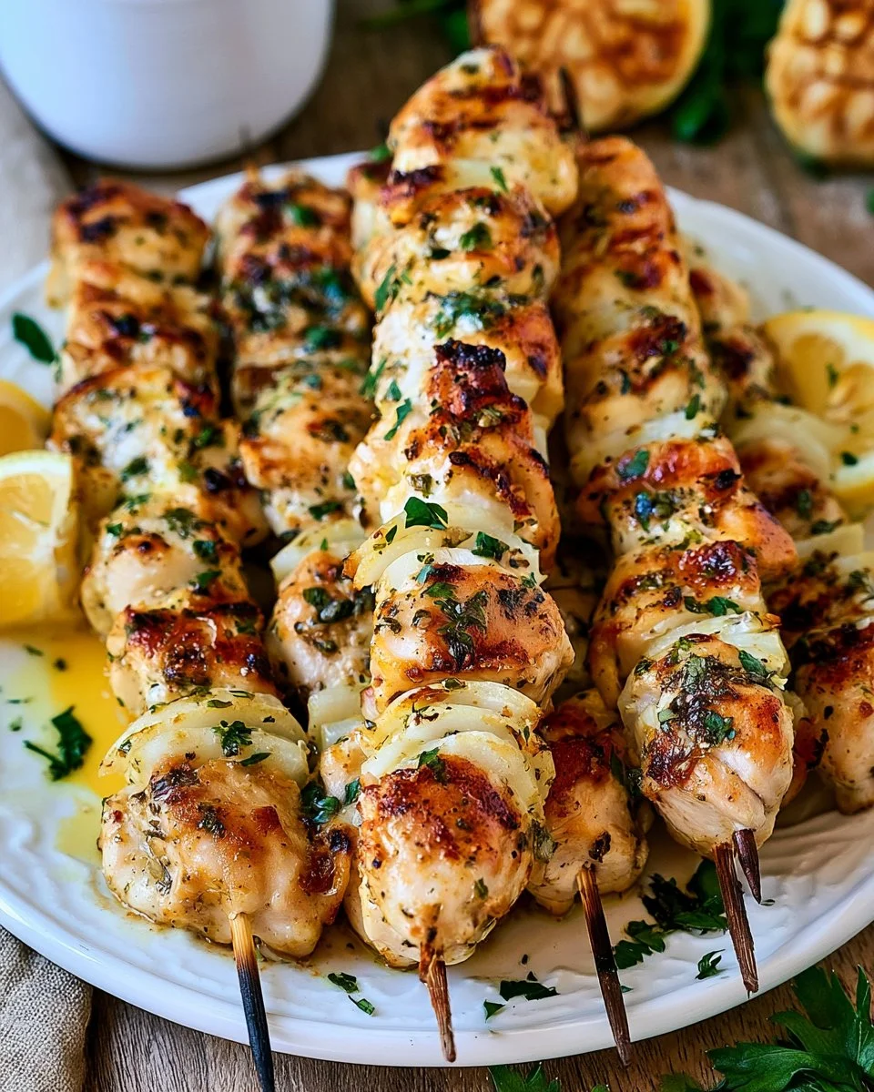 Garlic Parmesan Chicken Kebabs grilled to perfection with herbs and spices.