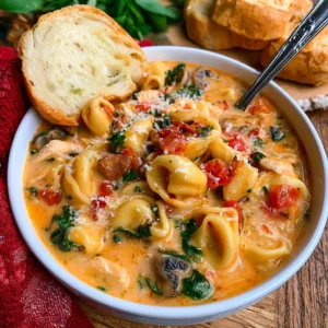 Bowl of Marry Me Tuscan Chicken Soup garnished with herbs