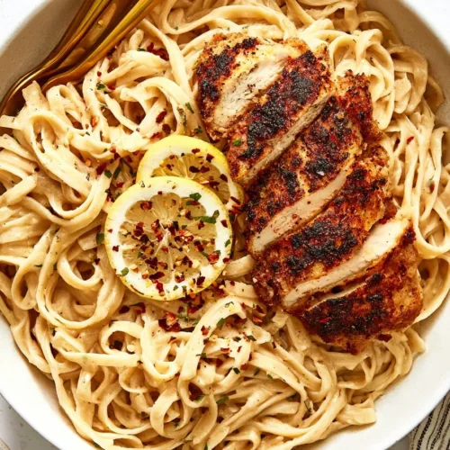 Crispy Chicken Cutlets served with Lemon Parmesan Pasta