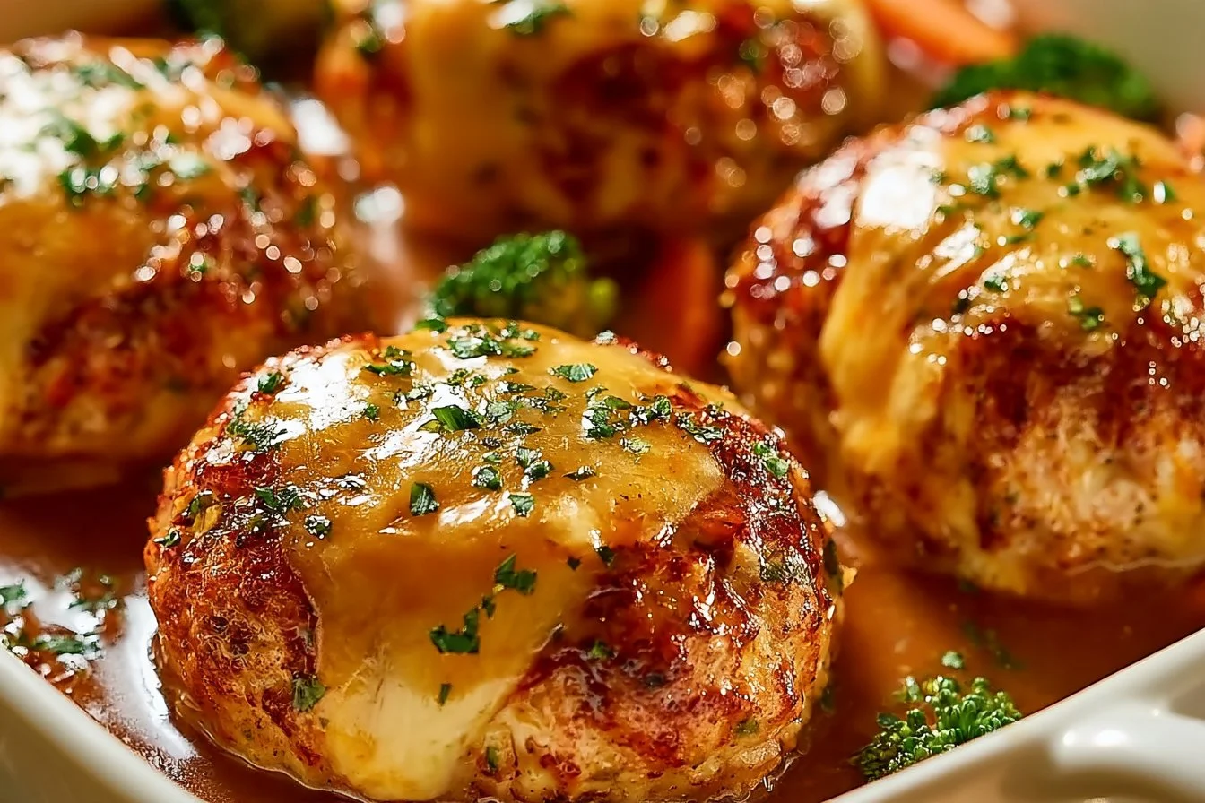 Garlic Parmesan Chicken Meatloaves ready to serve with herbs and spices.