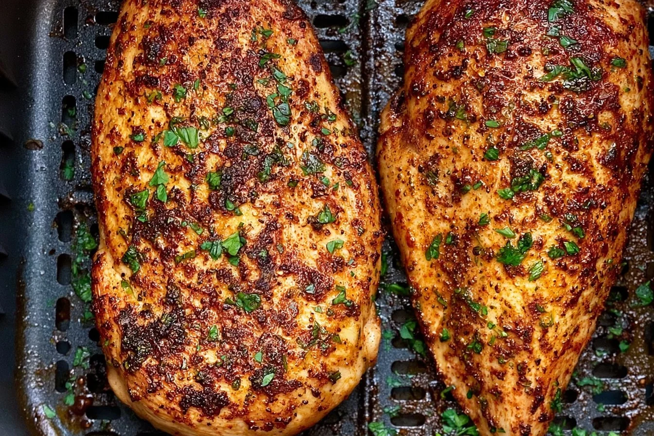 This air fryer boneless chicken breast recipe is easy to make, uses simple spices, is super juicy, and is naturally gluten-free.